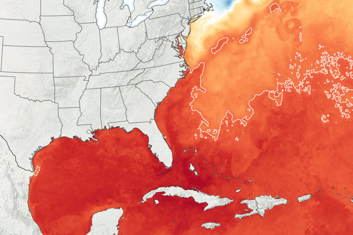 This graphic, provided by NASA, shows abnormally warm ocean temperatures. Forecasters believe this will continue to fuel an already above-average Atlantic hurricane season.