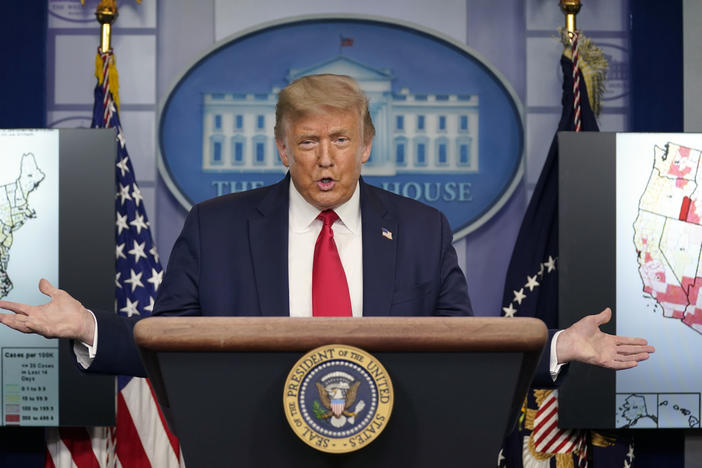 President Donald Trump speaks during a news conference Thursday at the White House.