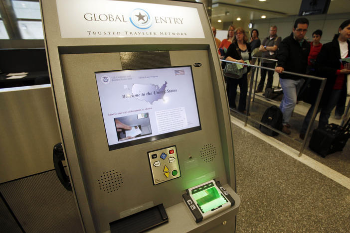 A Global Entry Trusted Traveler Network kiosk awaits arriving international passengers who are registered for the service at Los Angeles International Airport in 2010.
