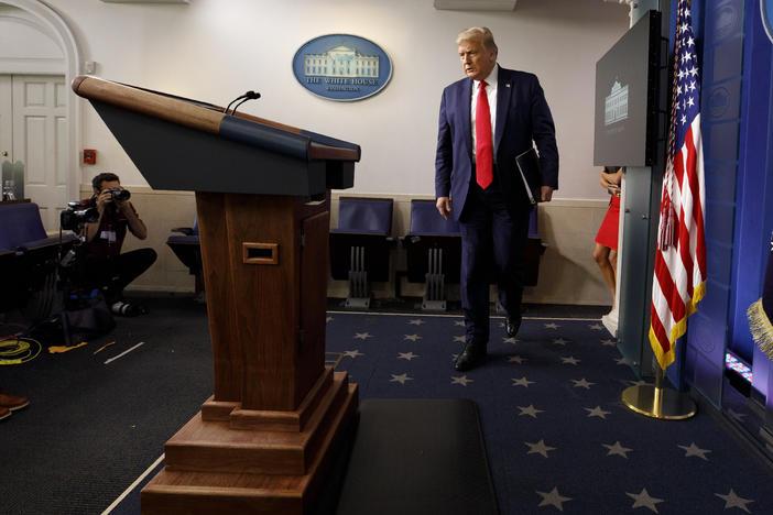 President Trump arrives for a news conference at the White House on Thursday in Washington, D.C.