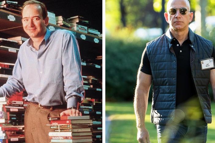 Amazon founder and CEO Jeff Bezos in 1997 (left) and in 2017. He will appear before Congress for the first time this week a much-transformed leader of a much-transformed company.