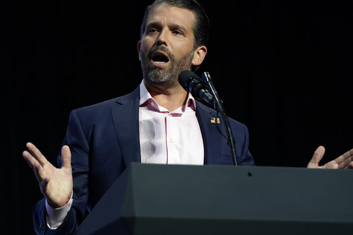 Twitter confirms it has placed temporary restrictions on the account of Donald Trump Jr., shown here speaking at an event last month in Phoenix.