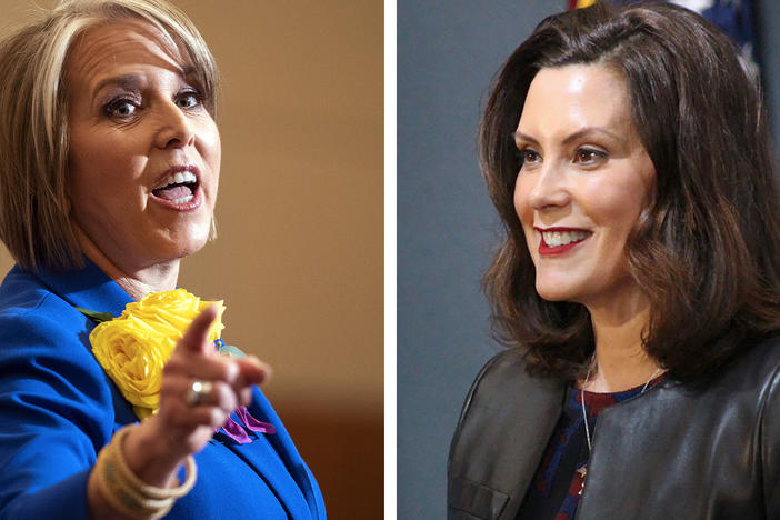 New Mexico Gov. Michelle Lujan Grisham (left) and Michigan Gov. Gretchen Whitmer are among those thought to be on Joe Biden's vice presidential shortlist.