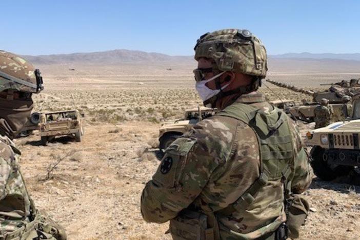 National Guard soldiers take part in desert training at Fort Irwin, Calif.