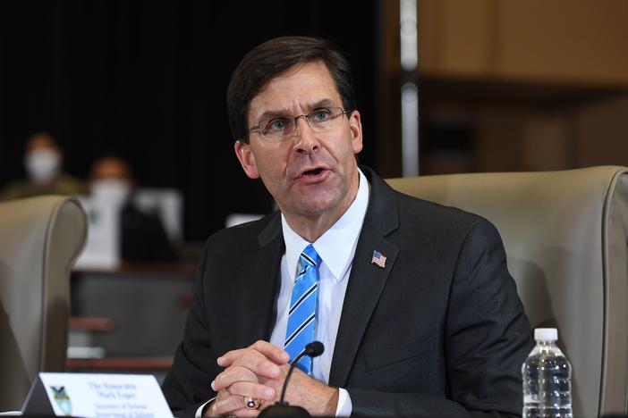 Defense Secretary Mark Esper, pictured earlier this month, announced a drawdown of U.S. troops in Germany on Wednesday.