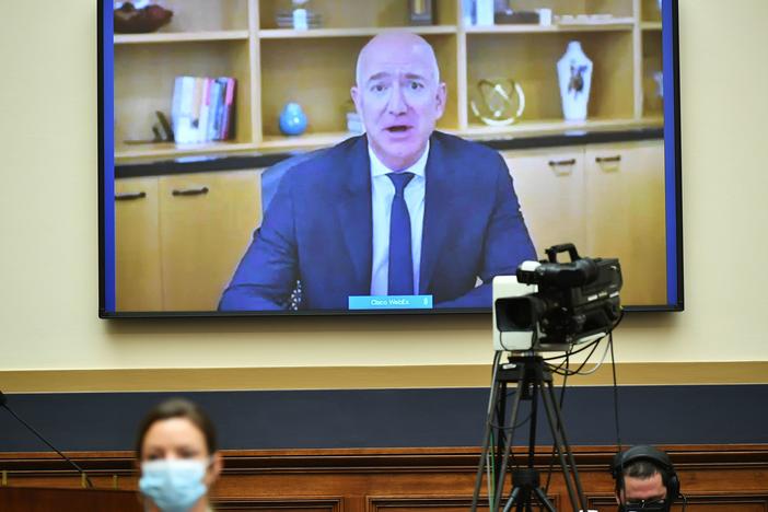 Amazon CEO Jeff Bezos testifies Wednesday via video before the House Judiciary antitrust subcommittee. The hearing also featured the heads of Apple, Facebook and Google.