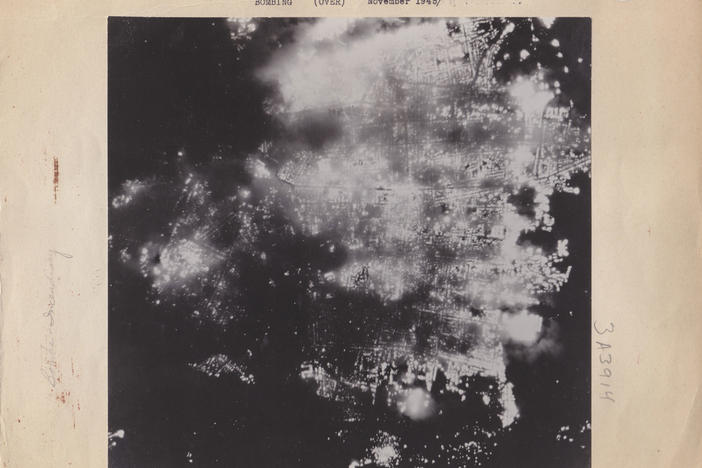 A photograph shows Toyama, Japan, aflame after the U.S. attack on Aug. 1, 1945. Most of the city's population was left homeless.