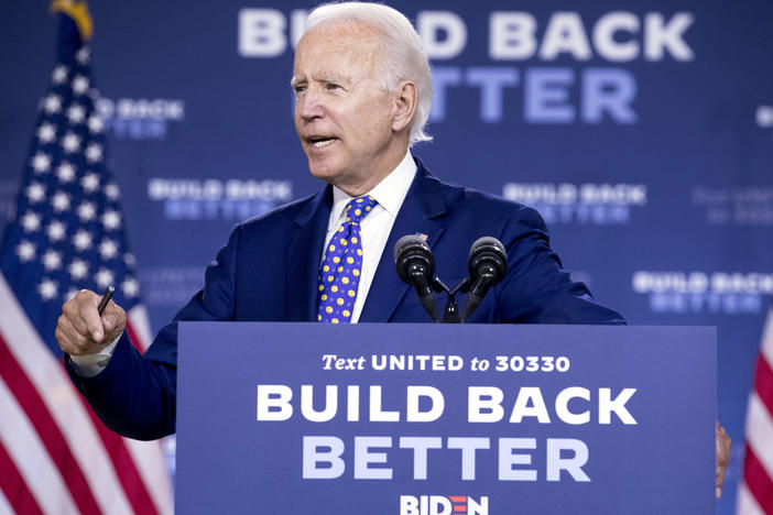 Democratic presidential candidate and former Vice President Joe Biden speaks at a campaign event in Wilmington, Del., on Tuesday.