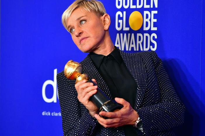 Ellen DeGeneres, posing at the Golden Globe Awards in January.
