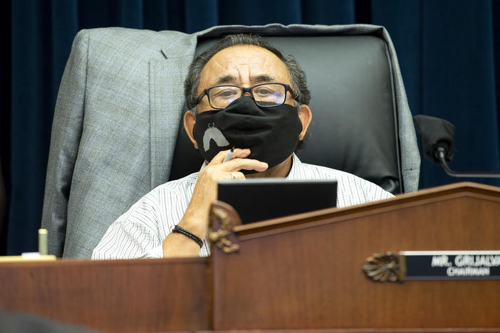 U.S. House Natural Resources Committee Chairman Raul Grijalva of Arizona presides over a hearing examining Park Police response to Lafayette Square protests on June 29 in Washington, D.C. Grijalva tested positive for COVID-19 on Friday.