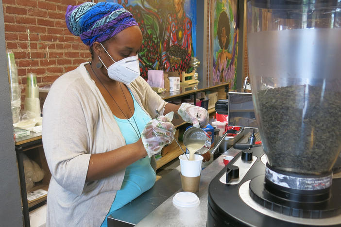 Nika Cotton recently opened  Soulcentricitea in Kansas City, Mo. When public schools shut down in the spring, Cotton had no one to watch her young children who are 8 and 10. So she quit her job in social work — and lost her health insurance — in order to start her own business.