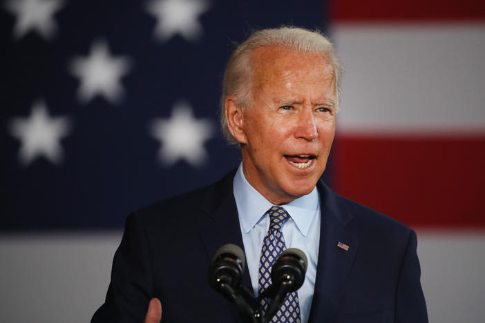 Former Vice President Joe Biden, seen here during a July campaign event in Dunmore, Pa., told reporters that it would be up to the attorney general to decide whether to pursue criminal charges against President Trump once he leaves office.