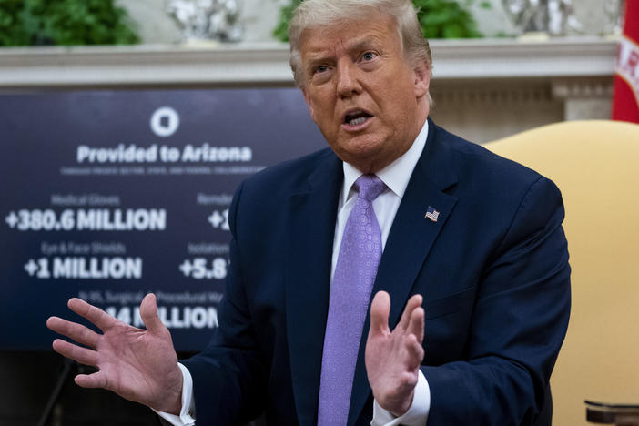 President Donald Trump speaks during a meeting with Doug Ducey, the governor of Arizona, not pictured, on Wednesday.