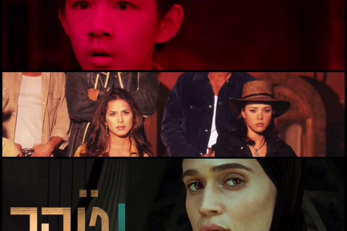 Top to bottom: screenshots from trailers for shows being binge-watched around the world: <em>The Bad Kids </em>in China, <em>Pasión de Gavilanes </em>in Colombia, and <em>Tehran</em> in Israel.