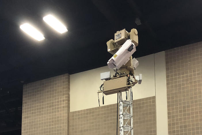 U.S. Customs and Border Protection is testing mobile surveillance towers like this one, parked at the Border Security Expo in San Antonio, to improve the tracking of illegal crossers. Critics of the border wall say the government should favor virtual technology over steel and concrete.