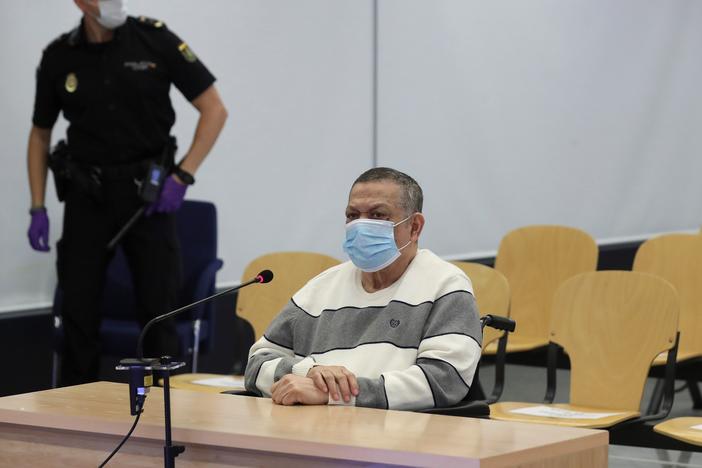 Former Salvadoran official Inocente Orlando Montano attends a trial in Madrid on June 8 for his alleged role in the killing of five Spanish priests in El Salvador in 1989.