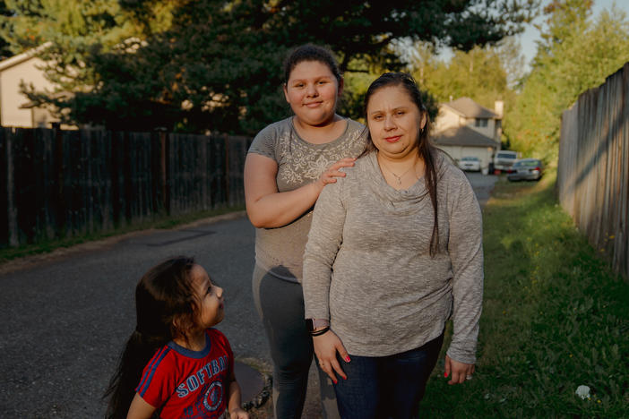 Patricia Lopez, right, with her daughter, Yamely Alfaro Lopez, 11, and son, Kevin Alfaro Lopez, 3, in Everett, Wash.