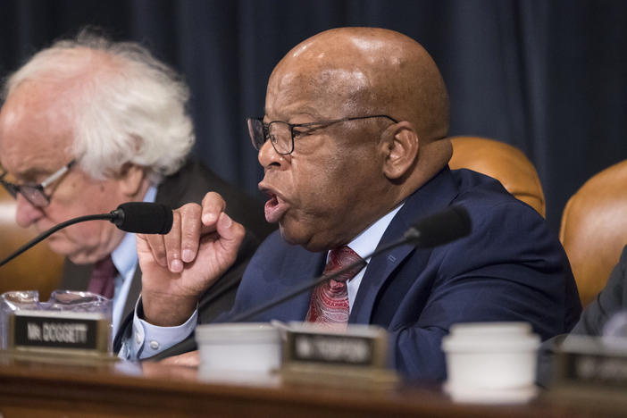 Rep. John Lewis, D-Ga. makes a point as the House Ways and Means Committee continues its debate over the Republican tax reform package, on Capitol Hill in Washington, Wednesday, Nov. 8, 2017. 