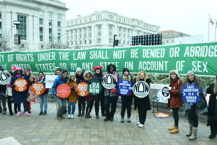 Members of the National Organization for Women participate in the Women's March in January in Washington, D.C.