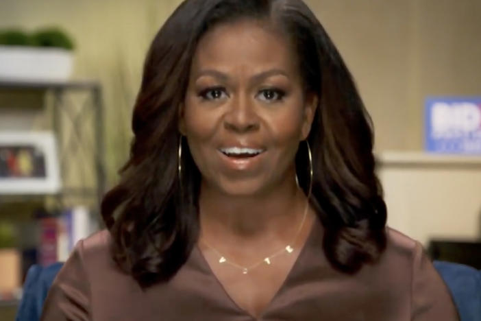 Former first lady Michelle Obama addresses the virtual Democratic National Convention on Monday.