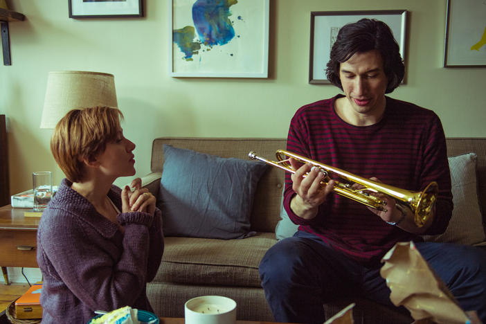 Actors Scarlett Johansson and Adam Driver in a scene from <em>Marriage Story. </em>The award-winning 2019 film can be watched with audio description that conveys scenes to viewers who are visually impaired. But <em>Parasite, </em>another popular award-winner, has not included such descriptions.