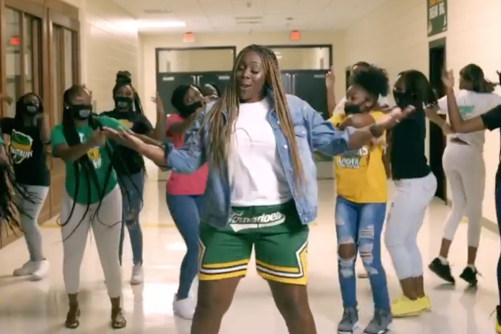 Callie Evans is a teacher and cheerleading coach at Monroe Comprehensive High School in Albany, Ga. She and her colleague Audri Williams rapped about virtual learning and the COVID-19 pandemic in popular music videos on Instagram.