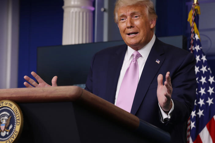 President Trump holds a press briefing Wednesday at the White House.