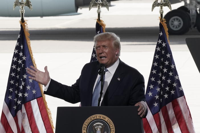 President Trump addresses a campaign rally Tuesday at Yuma International Airport in Arizona.