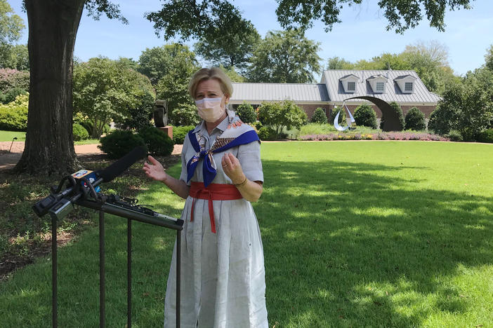 Dr. Deborah Birx speaks to reporters this week outside the Arkansas Governor's Mansion in Little Rock. Birx indicated that data on U.S. COVID-19 hospitalizations will move back to the CDC under a "revolutionary new data system" the agency is developing.