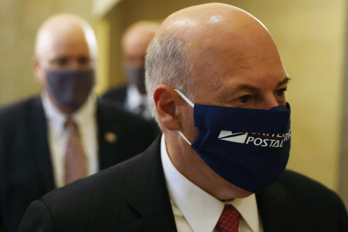 U.S. Postmaster General Louis DeJoy arrives at an Aug. 5 meeting at the office of House Speaker Nancy Pelosi.