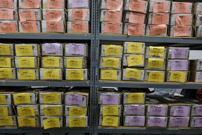 Ballots are stored at the Franklin County Board of Elections in Columbus, Ohio, on April 28, the final day of that state's primary election. An NPR analysis finds that more than 500,000 absentee ballots were rejected in primaries this year.