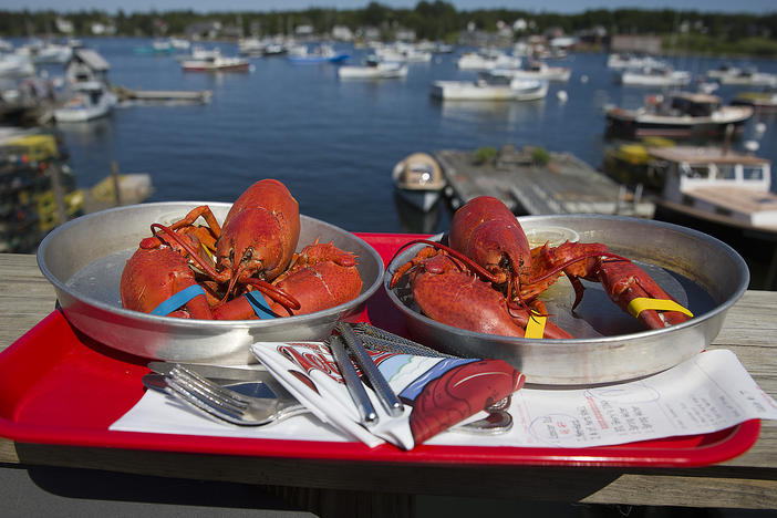 Cooked lobsters are seen in Bernard, Maine. The U.S. lobster industry has been at a competitive disadvantage in Europe ever since Canada struck its own trade deal with the European Union three years ago.