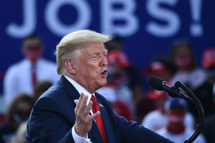 President Trump delivers remarks on the economy in Oshkosh, Wis., on Aug. 17.