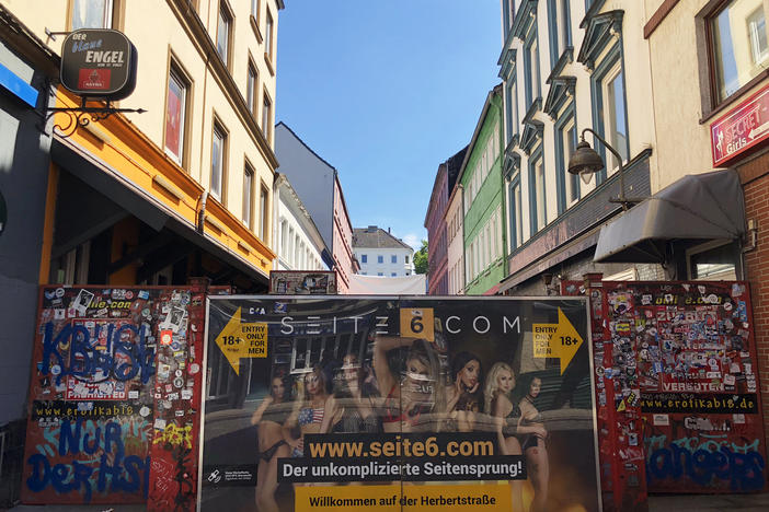 The entrance to Herbertstrasse, the heart of the red-light district in Hamburg, Germany. Prostitution is legal in Germany, but the coronavirus pandemic prompted lawmakers to ban sex work in March.