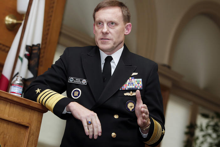 The former director of the National Security Agency, Adm. Mike Rogers, tells NPR that in the run-up to the 2016 election he wishes "we had taken more direct, more public action (against Russia) sooner as opposed to doing so after the election." He's shown here in 2014.