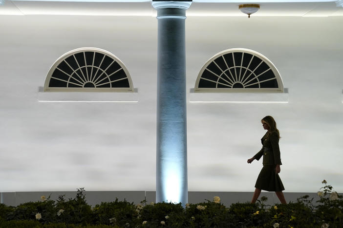 First lady Melania Trump arrives to speak to the Republican National Convention from the White House on Tuesday. She empathized with those struggling with the coronavirus in her remarks.