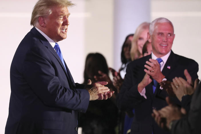 President Trump arrives at the Rose Garden of the White House during the Republican National Convention on Tuesday.