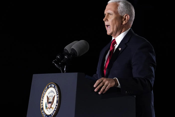 Vice President Pence speaks on the third day of the Republican National Convention at Fort McHenry National Monument and Historic Shrine in Baltimore.