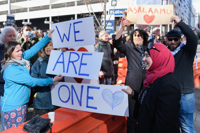 Victims and members of the public following the sentencing of Brenton Harrison Tarrant in Christchurch, New Zealand.