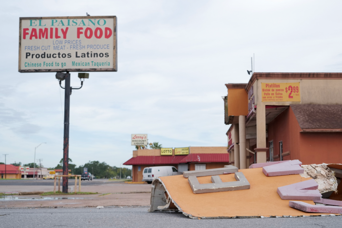 A store in Port Arthur, Texas, suffers wind damage in the aftermath of Hurricane Laura. Though there was some damage, many Jefferson County residents say they were lucky the storm did not do more.