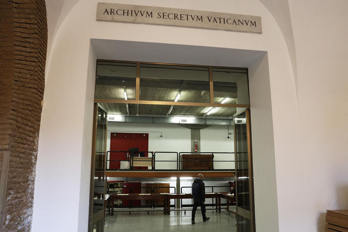A marble plaque over the main entrance of the Vatican Archives reads in Latin "Secret Vatican Archive." The Vatican's library on Pope Pius XII and his record during the Holocaust opened to researchers in March.