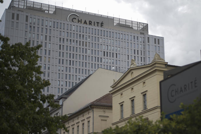 The central building of Charité hospital in Berlin, where doctors say Alexei Navalny's condition has slightly improved. The Russian activist was poisoned, the hospital says.