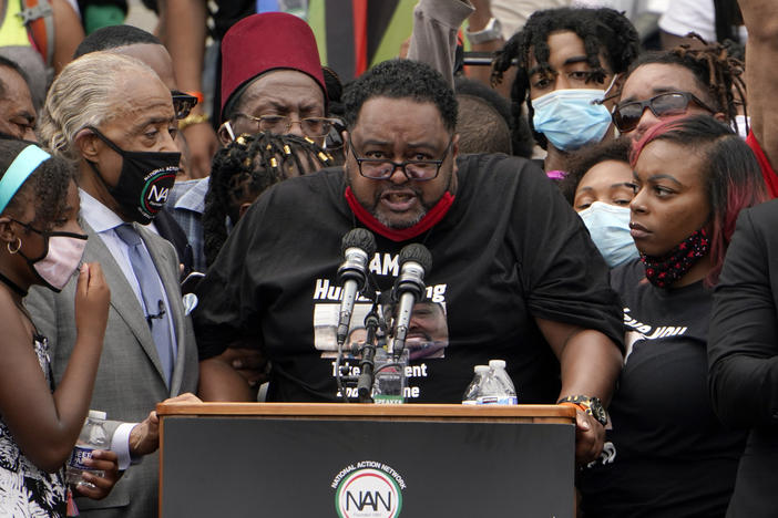 Jacob Blake Sr., father of Jacob Blake, speaks at the March on Washington, on Friday at the Lincoln Memorial in Washington, D.C.