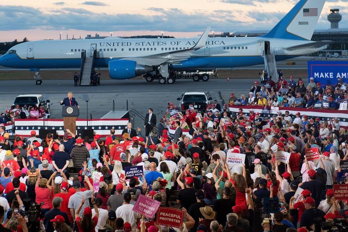 President Trump addresses supporters during a campaign rally at Manchester, N.H. during the ongoing pandemic.