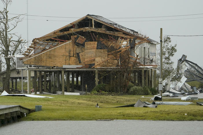 A home damaged by Hurricane Laura is seen Friday in Hackberry, La. Damage estimates from the storm range from around $4 billion to $12 billion.