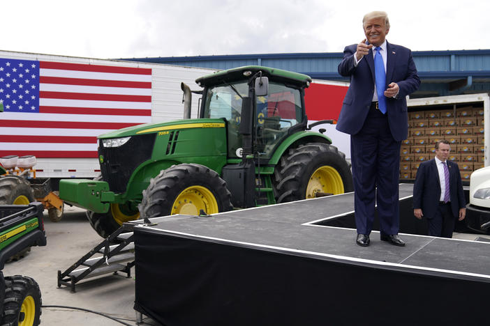 President Trump delivers remarks last week on the Farmers to Families Food Box program at Flavor 1st Growers and Packers in Mills River, N.C.