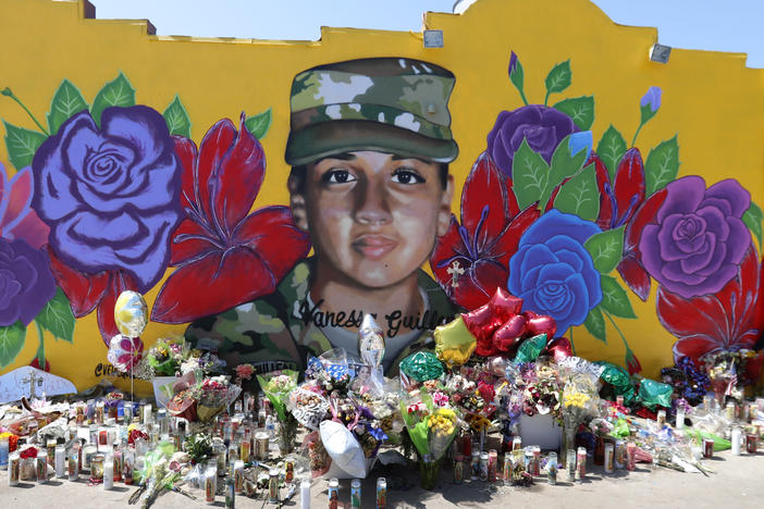 A mural of slain Army Spc. Vanessa Guillén in the south side of Fort Worth, Texas. The Army says it will expand its inquiry into the killing of Guillén, who is one of a string of disappearances and deaths at the Texas post.