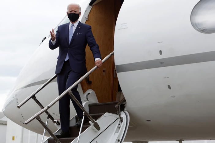 Democratic presidential nominee Joe Biden, seen here on Aug. 31 in West Mifflin, Pa., set a  monthly record for presidential fundraising.
