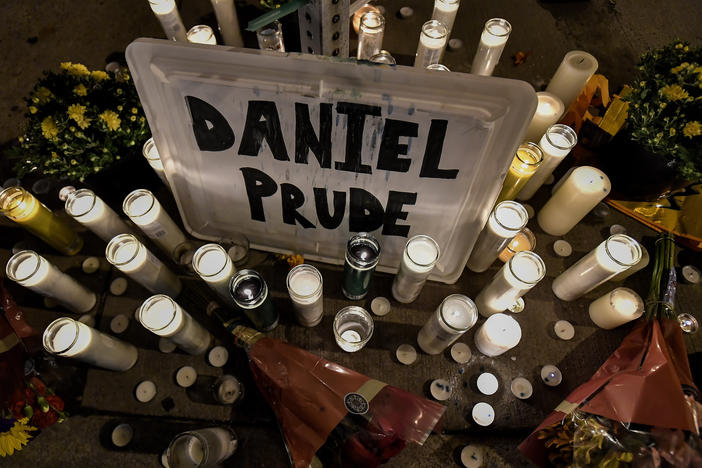 A memorial in Rochester, N.Y., where Daniel Prude, a 41-year-old Black man, died while in police custody this past March. In New York City, hundreds of Black Lives Matter demonstrators took to the city's streets in protest.