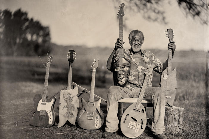 Freeman Vines and his guitars in 2015.